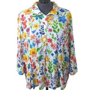 Ali Miles Whimsical Floral Textured Button Front Tunic